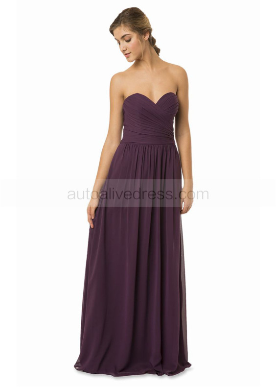 A-line Sweetheart Neck Purple Pleated Chiffon Bridesmaid Dress 